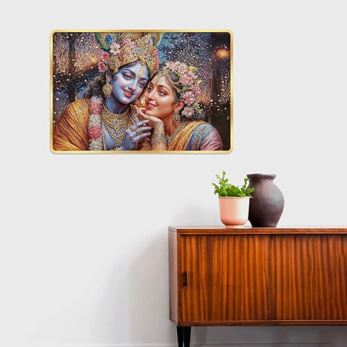 Image of Indianara Radha Krishna Painting With Golden Frame, 18 x 12 Inches, Religious Wall Art(10111GP)