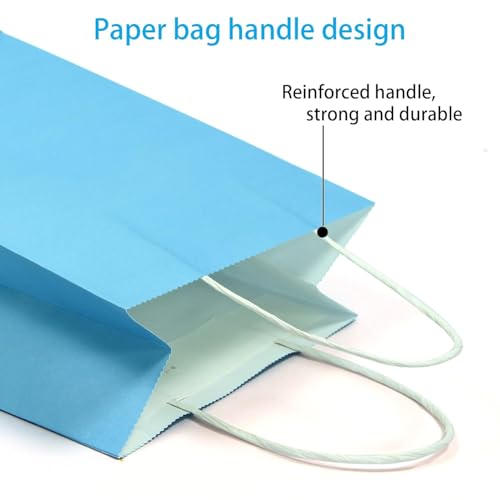 Image of DCGPAC Blue Paper Bag, Shopping Carry, Bags, Kraft Paper with Handle Bag, Ecofriendly Flexible Multipurpose Storage & Carry Bag (9.75x9x4 inch) Pack of 50 Pcs