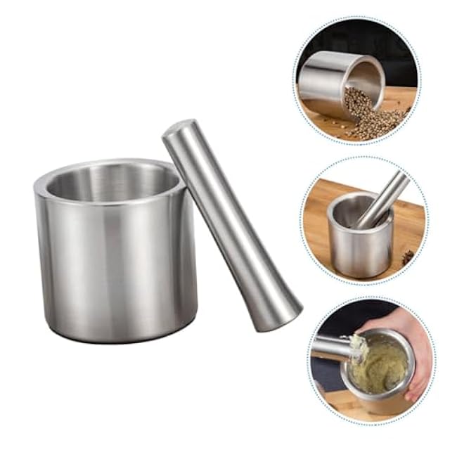 Unomor 1set Stainless Steel Garlic Pounder and Seasoning Grinding Bowl Mortar for Effortless Garlic Paste Kitchen Tool for Spices and Nuts Crushing