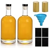 Hacaroa 2 Pack Heavy Base Glass Liquor Bottles, 25 Oz (750ml) Nordic Vodka Bottles with T-Top Cap for Homebrewing, Whiskey, Sauces, Syrups