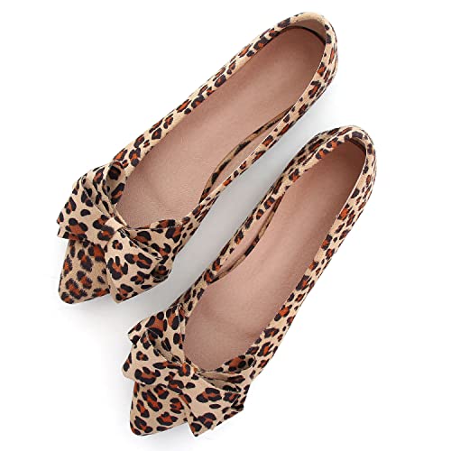 Image of SAILING LU Womens Bowknot Ballet Flats Pointy Toe Suede