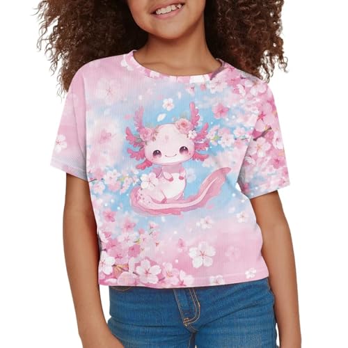 Image of Girls Fashion Crewneck Tee Shirts Casual Short Sleeve Crop Top Summer Outfits 5-14 Years Old