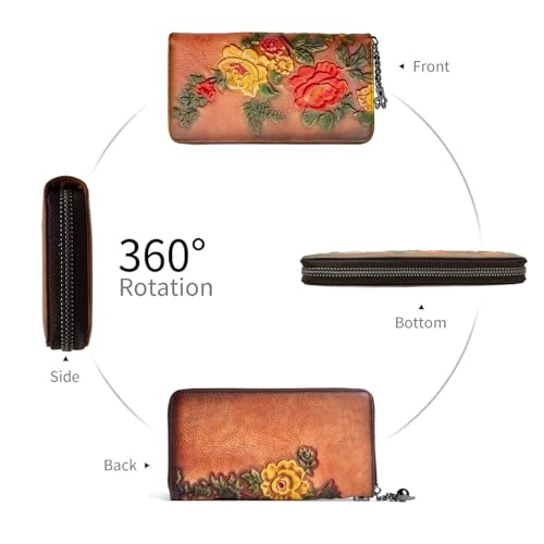 Image of Wallet Genuine Leather for Women - with RFID Blocking Card checkbook ID Slot Large Capacity Vintage style (rose brown)