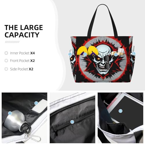 Large Capacity Beach Bag - print Waterproof Travel Bag Red and Black Evil Ghost Multi-Pocket Tote for Vacation Gym Women3