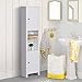 HOMCOM Tall Bathroom Storage Cabinet, Freestanding Linen Tower with 2-Tier Shelf and 2 Cupboards, Narrow Side Floor Organizer, White