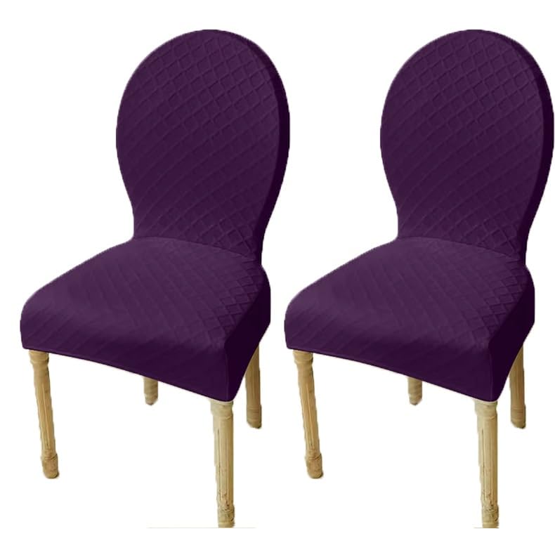 Housse de chaise dossier rond anti-tache motif diamant violet foncé lot de 2
