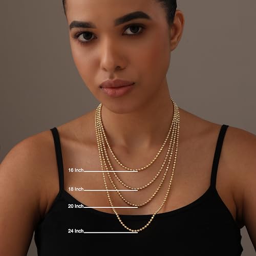 LeCalla 18K Gold Over Sterling Silver Italian 1.50 MM, 2 MM, 3 MM Ball Chain Necklace for Teen Women and Men 16, 18, 20, 22, 24 Inches, 925 Sterling Silver Chain Made in Italy with Lobster-Clasp2
