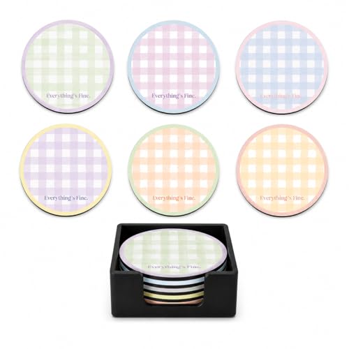 Image of Zesta Coasters for Cups Set of 6 / Wooden Coasters for Bar Accessories for Home /Tea Coaster Set of 6 / Waterproof Dining Table Decor Glass Cover (Pastel Colors, Circle)