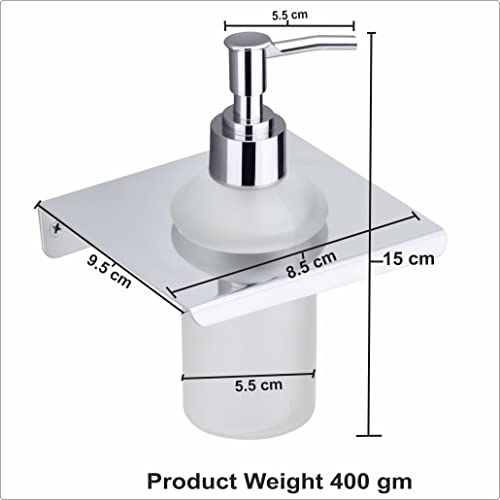 Image of Wall Mounted Liquid Soap Dispenser for Bathroom and Kitchen | Premium Frosted Glass Bottle with Rust-Proof Stainless Steel Holder and Chrome Finish Pump | Ideal for Hand Wash, Lotion, and Sanitizer