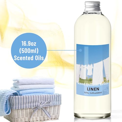Image of STRN Linen Reed Diffuser Refill 500ml with 6 Natural Reed Sticks, Smooth Aromatherapy for Home, Cozy Comfort Fragrance for Bedroom, Closet, Bathroom