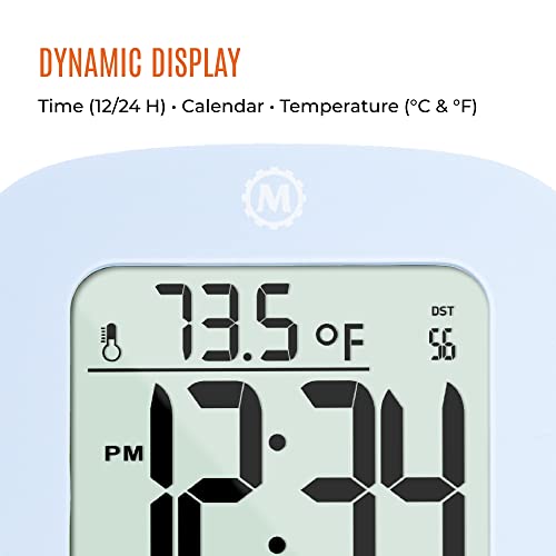 Marathon Compact Alarm Clock With Temperature & Date, Blue - Large, Easy To Read Display With Backlight - Easy To Set Up & Use - Two Aaa Batteries Included #TOP3