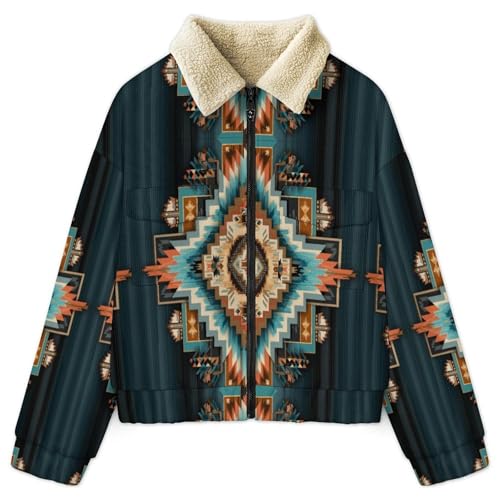 Veste polaire femme rayures aztèques sweatshirt chaud en sherpa épais