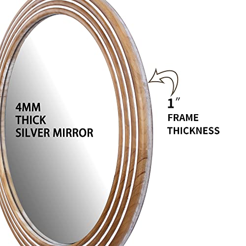 24'' Round Wall Mirror Boho Wooden Circle Mirror Rustic Farmhouse Mirror Decorative Hanging Mirror for Living Room, Bedroom, Bathroom, Entryway - Image 2