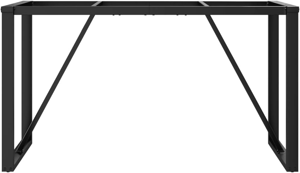 The black powder-coated steel O-frame table leg set viewed from the front, without a tabletop.