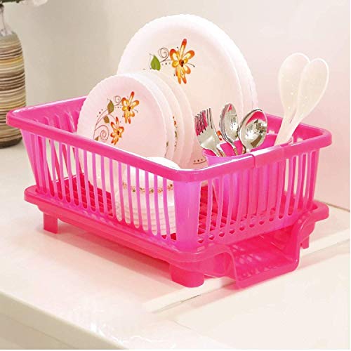 Image of 3 in 1 Durable Sink Plastic Dish Rack Utensil Drainer Drying Basket for Kitchen with draining Tray After wash Tool Cutlery Fork Organizer