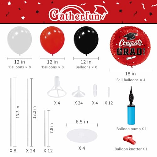 Graduation Decorations - 4 Set Balloon Stands, Class of 2026 Congrats Grad Table Centerpieces for Graduation Party Supplies(Red & Black) by Gatherfun - Image 2