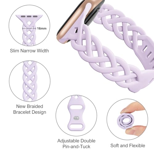 Image of Slim Silicone Bands Compatible with Apple Watch Band 40mm 38mm 41mm 44mm 45mm 46mm 49mm 42mm Women Floral Breathable Braided Lace Thin Sport Strap Replacement Wristbands iWatch SE Series 11 10 9 8 7 6 5 4 3 ultra 2