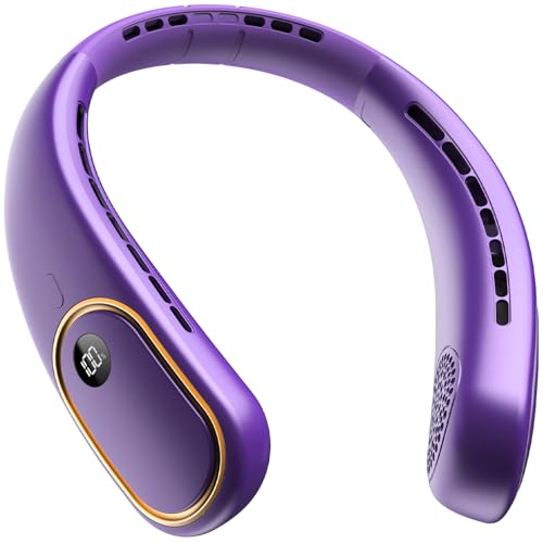 Portable Neck Fan – Neck Fans that Blow Cold Air Rechargeable with 5000mAh-Battery, 4 Speeds, Hands Free Wearable Cooling Personal Fan for Travel, Outdoor – Purple