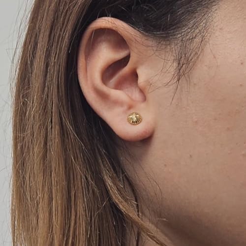 14K Real Solid Gold Diamond-Cut Half Ball Stud Earrings – Modern, Lightweight & Hypoallergenic Everyday Textured Studs with Secure Push Backs – Sizes 5mm to 7mm – Available in Yellow & White Gold by SILVER SMILE2