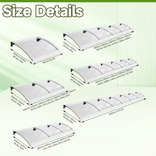 Auvent polycarbonate durable 110x300cm avec nings métalliques
