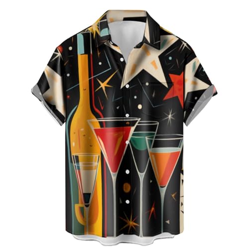 Men's 50s Retro Bowling Shirts Gradient Wave Point Printed Big and Tall Short Sleeve Button Down Shirt Vintage Bowling Shirt3