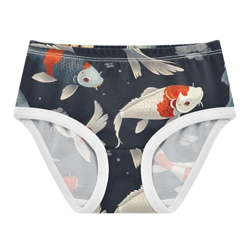 Underwear Girls, Koi Fish Opaque Blue Toddler Briefs, Girls' Cotton Brief Underwear, 2T–8 Years