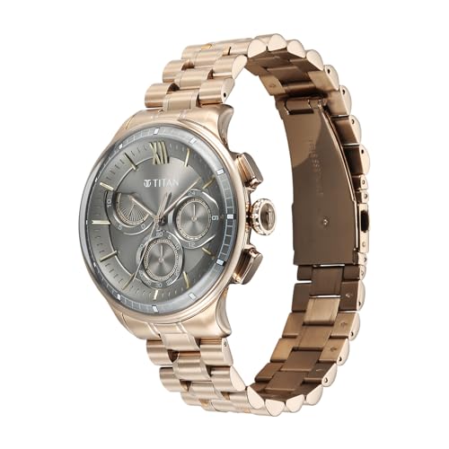 Image of Titan Classique Half Cut Chronograph Quartz Analog with Anthracite Dial Carnation Gold Stainless Steel Strap Watch for Men - 90218WM01