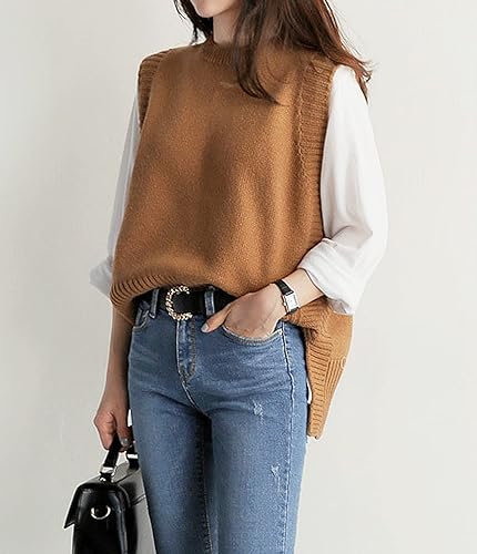 PEIQI Womens Sweater Vest Crop Knitted Sleeveless Sweaters Solid Casual Basic Tops2