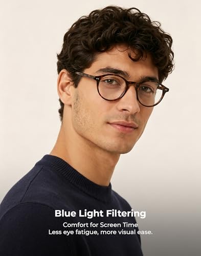 Image of TIJN Blue Light Blocking Glasses Men Women Vintage Thick Round Rim Frame Eyeglasses