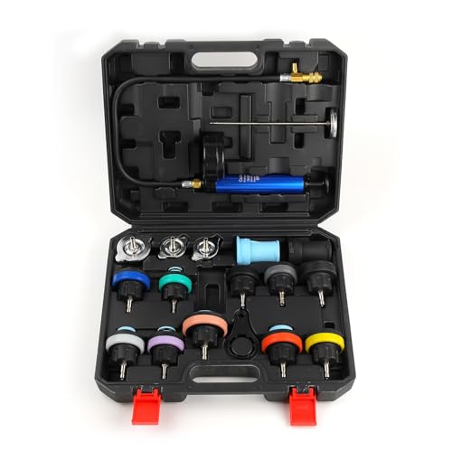 Gnhydxfe 18pcs Universal Radiator Pressure Tester Kit, Coolant Vacuum Refill kit，Coolant Pressure Tester Kit with Manual Pump and Color-Coded Test Caps (Black)
