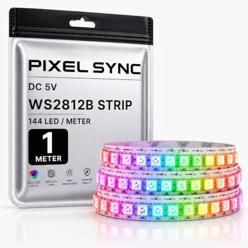 Image of WS2812B RGBIC LED Strip Light 1 Meter, 144 Individually Addressable LEDs, High Density Pixel Strip, 5V RGB Lighting for DIY Projects, Gaming Setup, TV Backlight & Room Decor