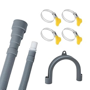 Washing Machine Drain Hose 5 FT, Flexible Dishwasher Drain Hose Extension Kit, Universal Washer Drain Hose, Corrugated Washer Hose w/ 1 Adapter 4 Hose Clamps 1 U-Bend Hose Holder