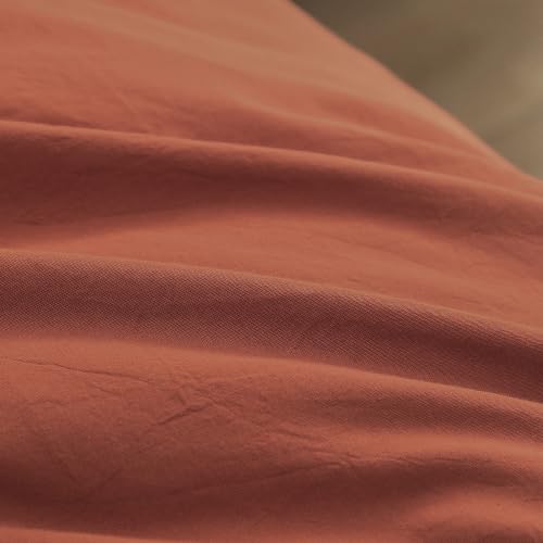 Image of BESTOUCH Cotton Solid Duvet Cover Set Linen Feel Crimson Red Alaska King | 100% Washed Cotton, Soft Wrinkle Texture, Hidden Zipper, 8 Ties, Breathable Lightweight Durable Comfy, 3 Pcs No Insert