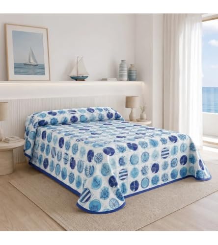 SABANALIA - Colcha Estampada Marina (Disponible en Varios tamaños) - Cama 90-180 x 280