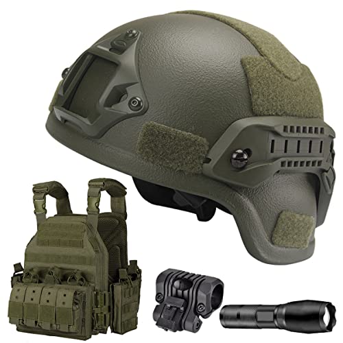 Casque pare-balles NIJ IIIA aramide WLXW avec gilet tactique à dégagement rapide et lampe