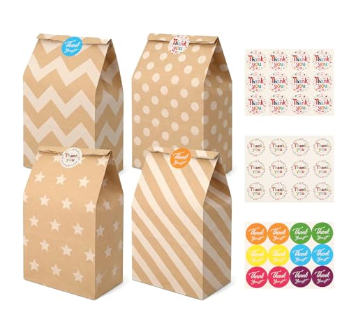 20 Piezas Bolsas de Papel Kraft para Regalos con 36 Pegatinas, Bolsas de Regalo, Bolsas Dulces para Chuches,Bodas, Cumpleaños, Fiestas y Regalos