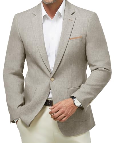 WULFUL Men's Herringbone Blazer Jacket Lightweight Casual Sport Coat One Button Suit Jackets2