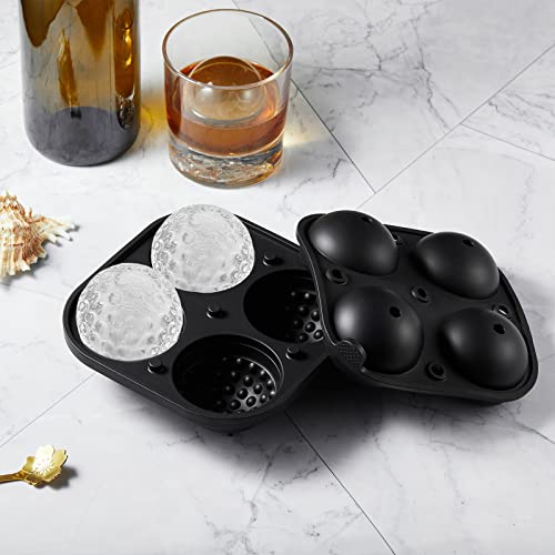 ACOOKEE Novelty Golf Gifts Ball Ice Maker Mold, 2.5" Large Sphere Round Ice Cube Mold for Cocktails, Whiskey, Bourbon Chilling, 4 Hole Fun Shapes Big Silicone Circle Ice Cube Trays w/Funnel — view 2