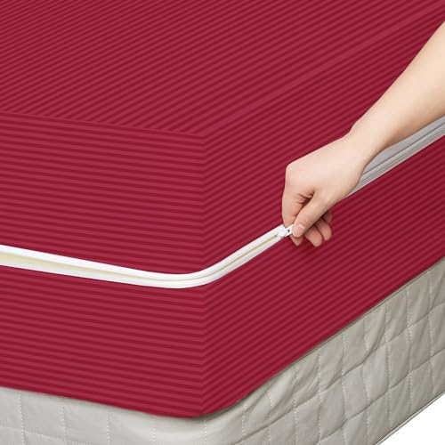 Image of BSB HOME Premium Cotton Mattress Cover /Protector with Zipper Chain|Provides All Around Protection with 360 Encasing |Single- 36 x 72 inches (3 x 6 ft) - Pack of 1 -Red