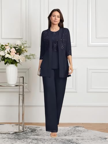 3 Pieces Mother of The Bride Pant Suits for Women Dressy Lace Applique Mother of The Groom Dress with Jacket2