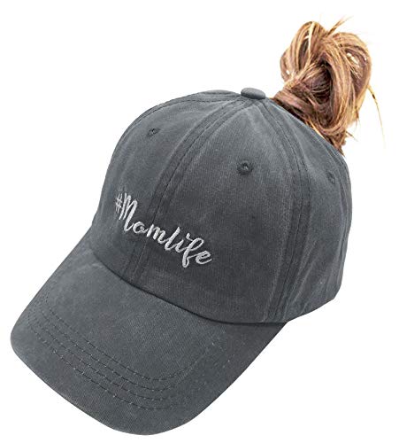 MANMESH HATT Mom Life Ponytail Baseball Cap Messy Bun Vintage Washed Distressed Twill