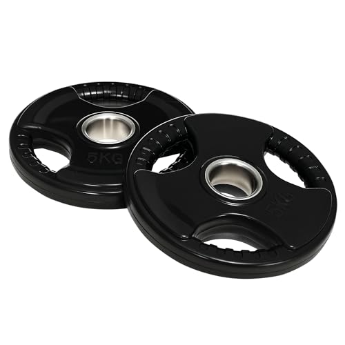 SPORTNOW Disques de poids, plaques de poids 2 x 5 kg, à trois poignées avec trous de Ø 50 mm, couverture en caoutchouc, ensemble plaques d'haltères,...