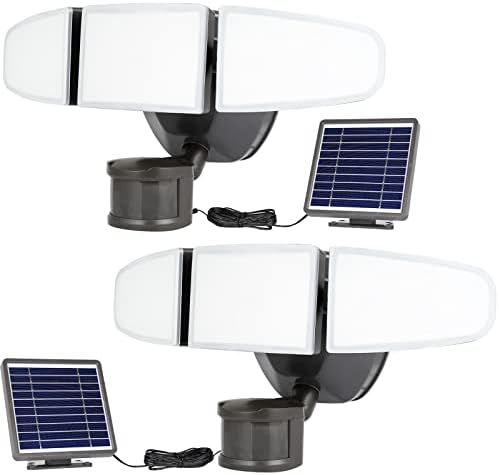 Solar Security Light Outdoor, 15W 1500LM Solar LED Motion Sensor Light with 3 Adjustable Head, 5000K, IP65 Waterproof Flood Light with Photocell for Backyard, Pathway, Patio, 2 Pack
