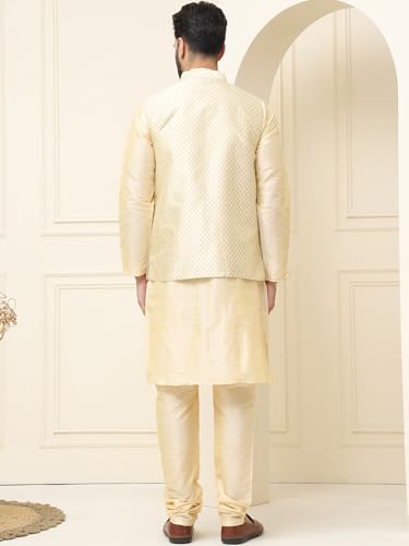 Image of SOJANYA (Since 1958 Men's Silk Blend Kurta Pyjama With Self Design Nehru Jacket