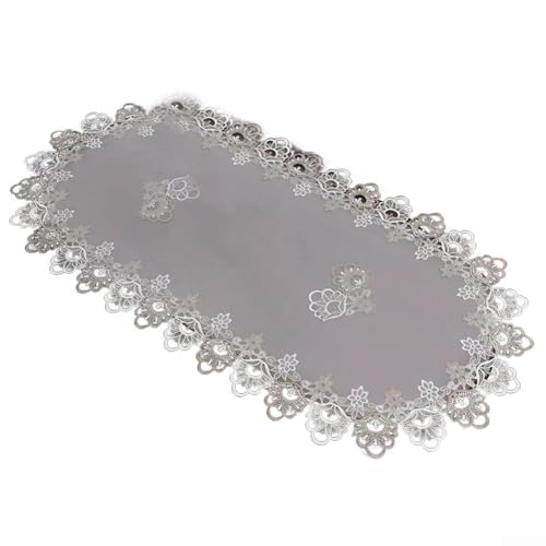 Feeshoppher Mantel ovalado de encaje de 50 x 110 cm, elegante bordado jacquard satinado y gasa, absorbe la humedad, funda decorativa para mesa de comedor, mesa de centro, sala de estar, cabaña (a)