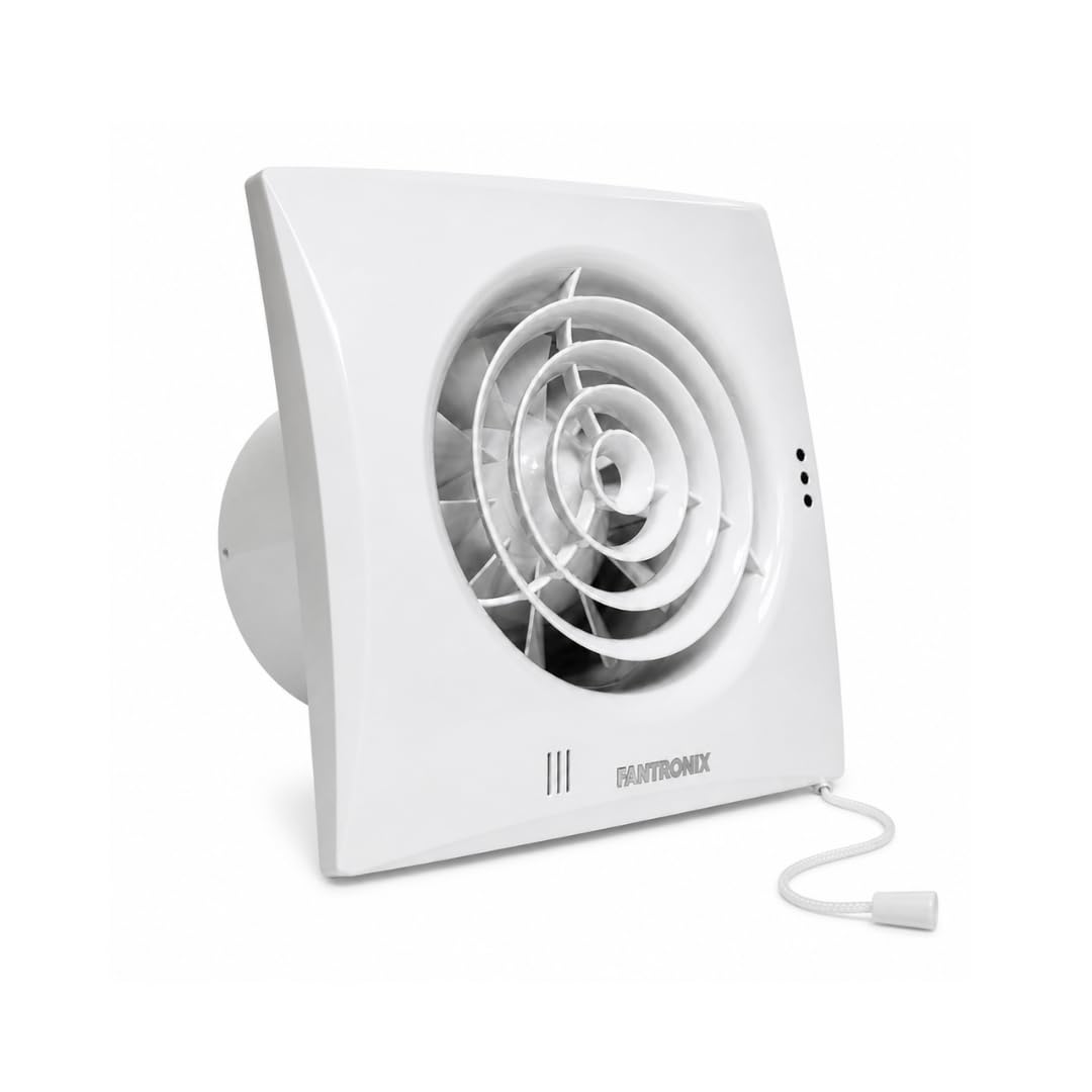 Fantronix Enviro 100mm Bathroom Extractor Fan – With Pull Cord & Run on Timer, Quiet Wall or Ceiling Ventilation Fan for Bathrooms, Toilets & Utility Rooms