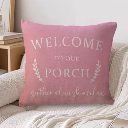 ULOVE-LOVE-YOURSELF-Porch-Decor-Throw-Pillow-Covers-18x182Pack-Country-Farmhouse-Pillowcases-Welcome-to-Our-Porch-Stay-Awhile-Front-Porch-Bench-Decor-Cushion-Covers-Pink ULOVE LOVE YOURSELF Porch Decor Throw Pillow Covers 18x182Pack Country Farmhouse Pillowcases Welcome to Our Porch Stay Awhile Front Porch Bench Decor Cushion Covers Pink