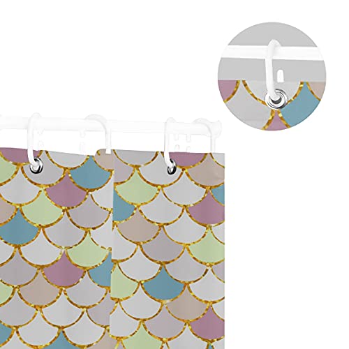 Zoeo Royal Blue Mermaid Shower Curtain Ocean Fish Scales Geometric Backdrop Set Bathroom Home Decor Fabric Bridal Polyester Washable Waterproof 12 Hooks For Men Women 72X72 Inch #TOP4