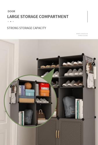 Image of LUVHOMEE Plastic Shoe Rack for Home | 1 Shlef DIY Shoe Rack with Door Magnets for Home Storage Plastic Box Organizer, Metal Door Frame, Chappal Slipper Sandals Stand (Grey-HU)