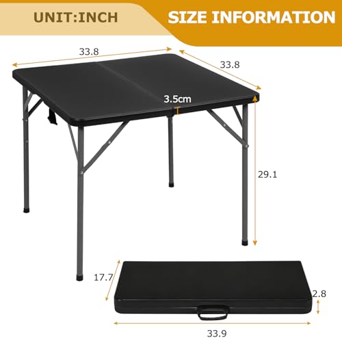 Image of FDW 34 inch Folding Card Table Plastic Table Portable Square Height Dining Table Perfect for Party and Parties Backyard Events, Black